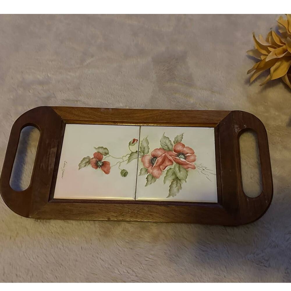 Vintage Wooden Tiled Hot Plate Trivet